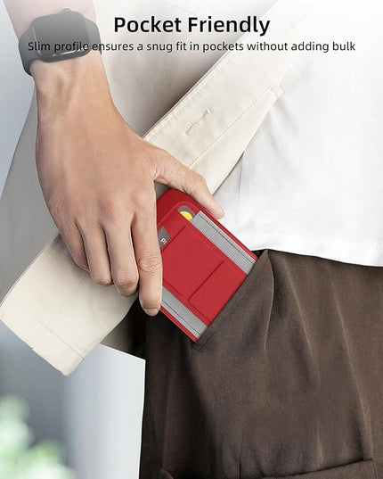 Magsafe Wallet - Magnetic Phone Wallet with Adjustable Stand, Leather Card Holder for iPhone 16/15/14/13/12 Series (Not Mini), 1 Slot, 6 Cards, Red