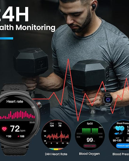 Smart Watches for Men, 1.85” Ultra Large Screen, 120 Days Battery Life, Smart Watch with Al Voice Assistant, Bluetooth Calling, Heart Rate & SpO2 Monitor, Fitness Tracker for Android iOS