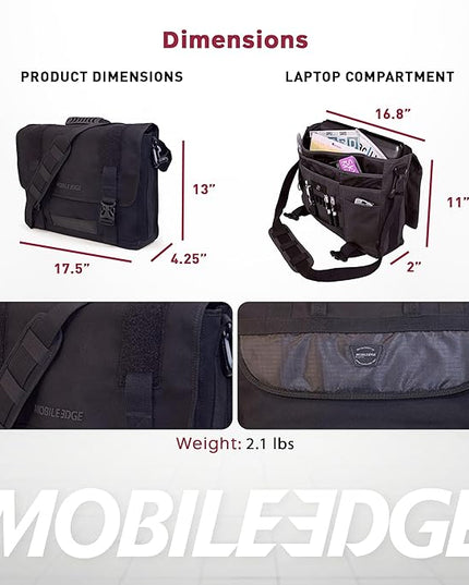 Mobile Edge ECO Laptop Messenger Bag for Men and Women, Fits Up To 17.3 Inch Laptops, Travel Work Computer Bag, Cotton Canvas, Padded Pockets, Black
