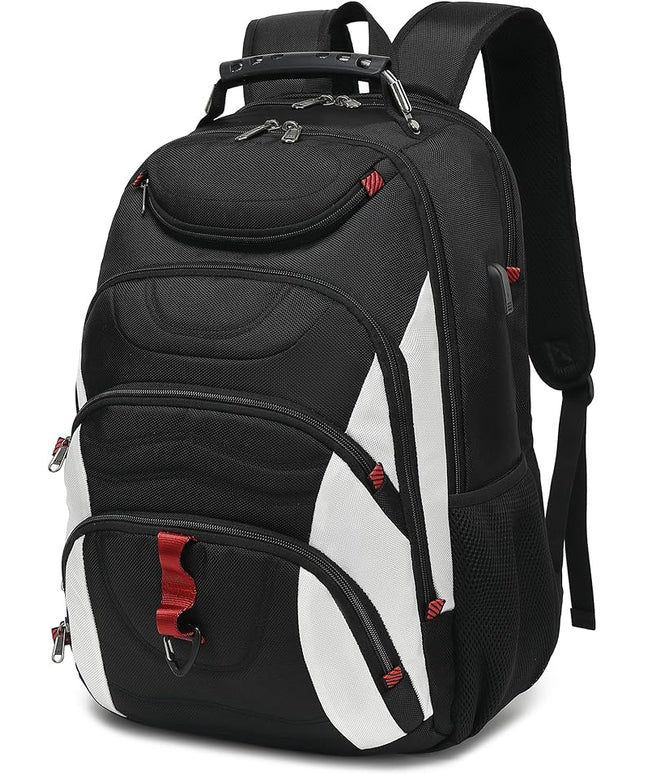 Boavan Laptop Backpack for men, 17.3 inch Laptop Bag with USB Port, Waterproof Travel Work Backpack Purse, Anti-Theft Teacher Nurse Doctor Casual Bookbags Office Business backpack，White
