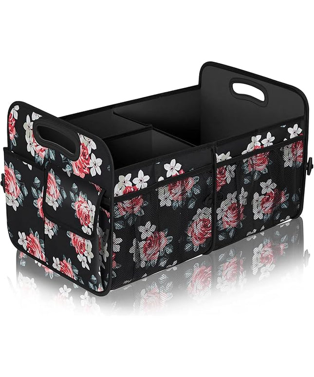 Femuar Car Trunk Organizer,Car Storage Organizer with 72L Large Capacity Waterproof Collapsible and 11 Pockets,Trunk Organizer for Car Suv/Jeep/Sedan, Large Size, Flower