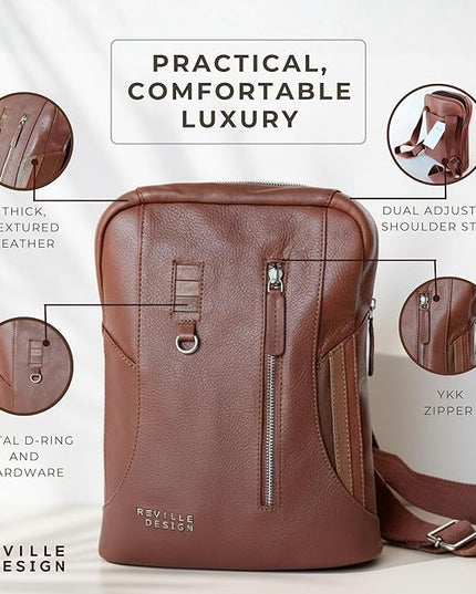 Full Grain Leather Backpack – Water-Resistant, Padded Laptop Compartment, Adjustable Straps, 16L Capacity, Slim Design, Leather Backpack for Men and Women - Amber Brown