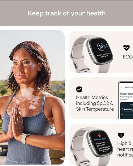 Fitbit Sense 2 Advanced Health and Fitness Smartwatch with Tools to Manage Stress and Sleep, ECG App, SpO2, 24/7 Heart Rate and GPS, Lunar White/Platinum, One Size (S & L Bands Included)