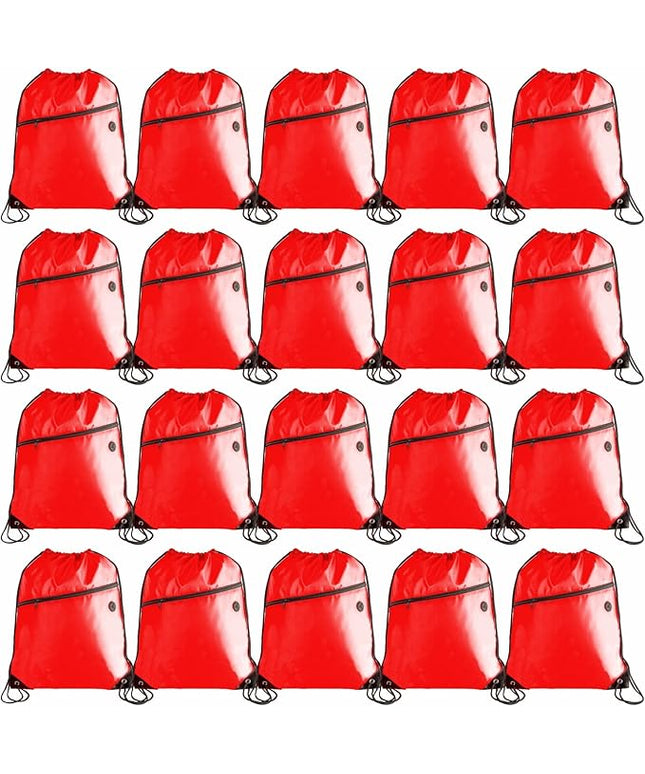 CODOBON Lightweight Drawstring Backpack with 2 Compartments – Holds 14" Laptop & Shoes | Foldable to Phone Size, Zip Pocket with Cable Port | Economical for Gym, Travel, Men Women (20, Red)