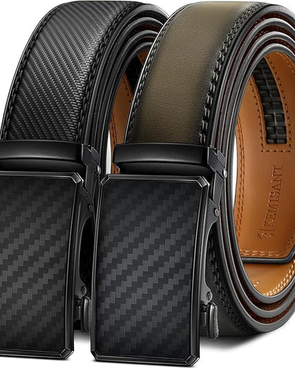 KEMISANT Men Belt 2 Pack, Leather Ratchet Belt Easy Click Slide For Men 1 3/8",Cut for Fit