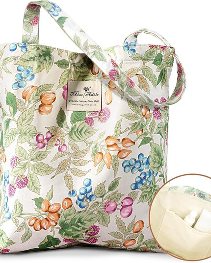 Aesthetic Cotton Tote Bag for Women - Reusable Shoulder Bag with Buckle Fabric Bag for Gym, Travel, Work