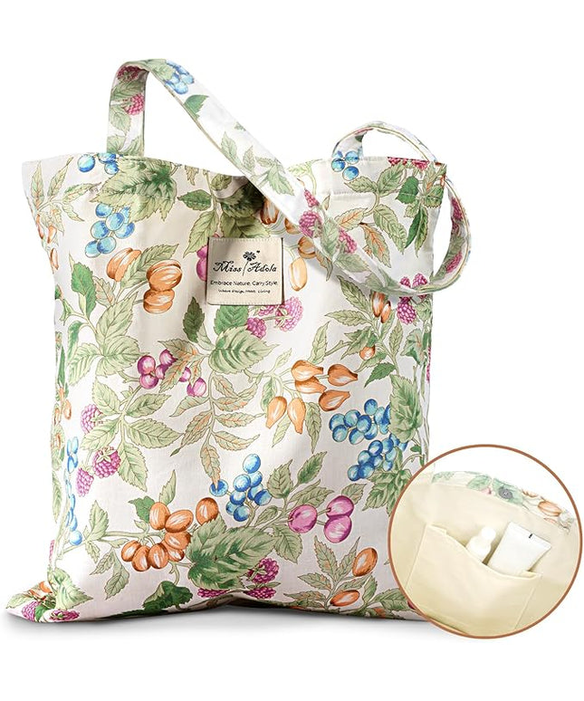 Aesthetic Cotton Tote Bag for Women - Reusable Shoulder Bag with Buckle Fabric Bag for Gym, Travel, Work