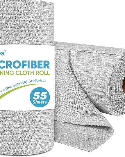 AIDEA Microfiber Cleaning Cloth Roll, Shop Towels 55 Sheets, Grey Microfiber Towels for Cars, Washable Shop Rags Reusable Paper Towel for Automotive, Workshop, House, Kitchen, Cleaning Supplies11×9"