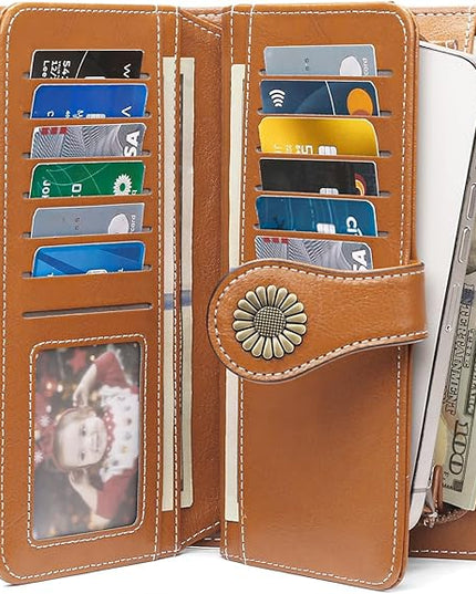 SENDEFN Wallets for Women Leather Credit Card Holder with RFID Blocking Large Capacity Wristlet | with RFID Blocking, Large Capacity, Wristlet, with RFID Blocking, Large Capacity, Wristlet