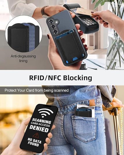 HiWe for MagSafe Wallet for Galaxy S25/S24 Series with Magnetic Case and iPhone 17/16/15/14/13/12 Series, No Case, 6 Cards Holder, RFID Leather Slim, Black