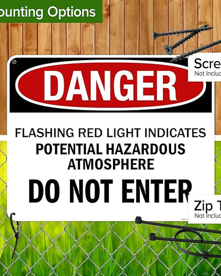 Danger Flashing Red Light Indicates Potential Hazardous Atmosphere Do Not Enter Sign, 24x30 Inches, 55 mil thick HDPS (high density polystyrene), Made in USA by My Sign Center