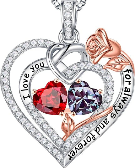 Iefil Christmas Gifts for Wife Women - 925 Sterling Silver Double Birthstone Necklace, Anniversary Birthday Gifts for Women, Jewelry Gift for Wife Girlfriend Mom Her