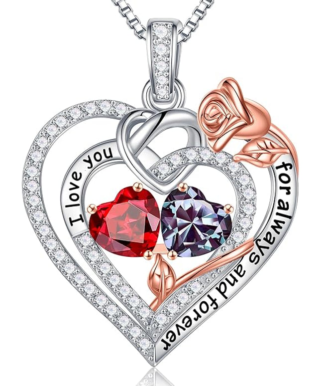 Iefil Christmas Gifts for Wife Women - 925 Sterling Silver Double Birthstone Necklace, Anniversary Birthday Gifts for Women, Jewelry Gift for Wife Girlfriend Mom Her