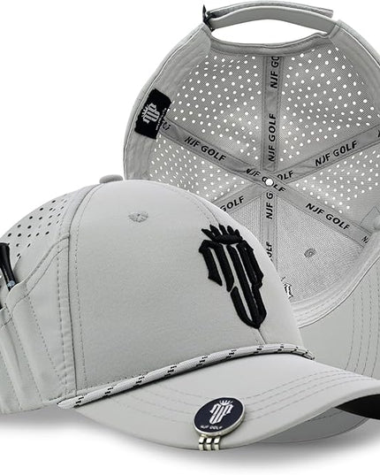 NJF Golf™ Hat Men - Breathable Mens Golf Hats, Adjustable Rope Snapback Cap, Convenient Cap with Tee Holder