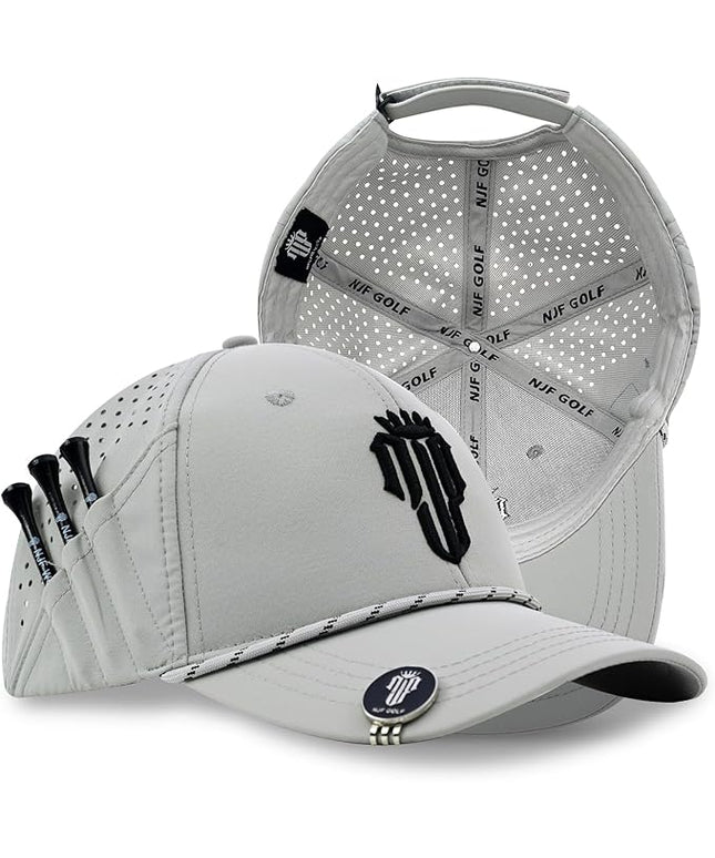 NJF Golf™ Hat Men - Breathable Mens Golf Hats, Adjustable Rope Snapback Cap, Convenient Cap with Tee Holder