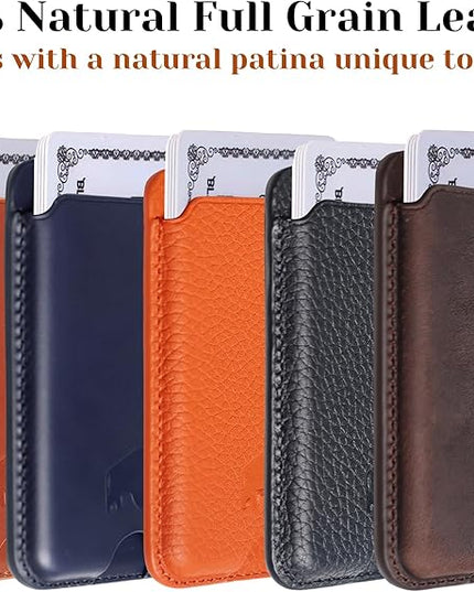 BLACKBROOK Leather Wallet for MagSafe, Duke Slim Full Grain Leather Card Holder, Holds up to 3 Cards, RFID Protection & Easy Access