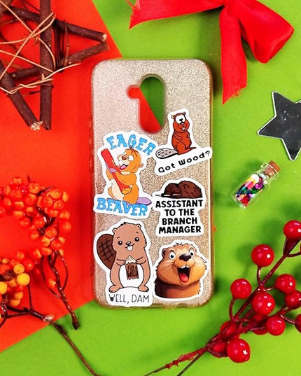 BulbaCraft Beaver Stickers for Water Bottle and Laptop - Nature Party Supplies & Decorations, Waterproof Vinyl Animal Decals, Cute Beaver Stickers Laptop Decals, Gifts for Women & Men