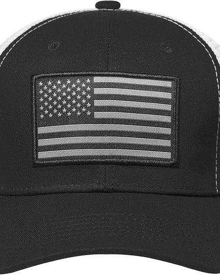 AURR American Flag Trucker Hat, Patriotic Baseball Cap for Men & Women, Breathable Mesh Adjustable Snapback, USA Flag Patch