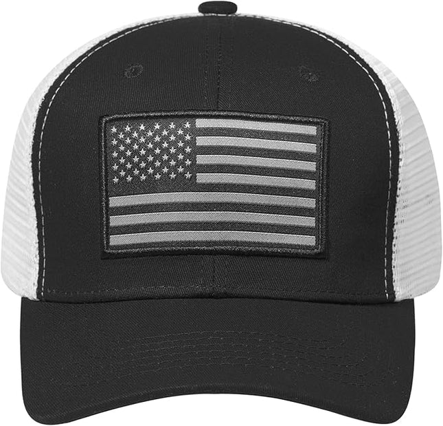 AURR American Flag Trucker Hat, Patriotic Baseball Cap for Men & Women, Breathable Mesh Adjustable Snapback, USA Flag Patch