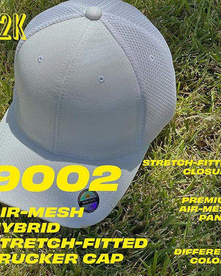 [2 Pack] Hybrid Stretch-Fitted Trucker Cap, Baseball Cap with Air Mesh