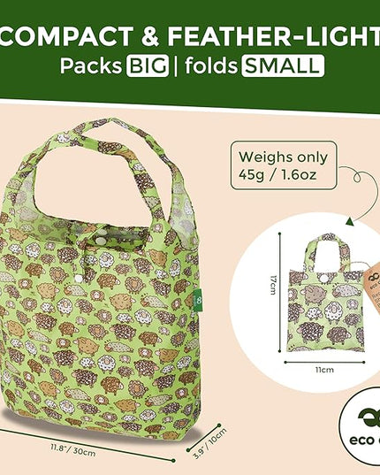 ECO CHIC Foldable Reusable Grocery Bags - Lightweight, Recycled & Reusable Shopping Bag - Waterproof Packable Tote