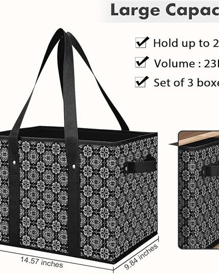WISELIFE Reusable Grocery Bags [3 Pack],Large Grocery Tote Bag Water Resistant Shopping Bags Foldable Grocery Bag for Clothes,Shoes and Picnic,Black
