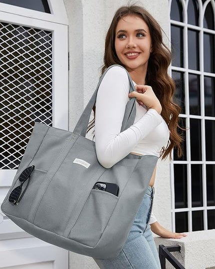 HOMESPON Large Canvas Tote Bag for Women Everything Bag with Pockets and Laptop Sleeve