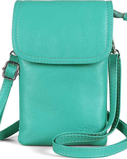 befen Genuine Leather Small Crossbody Bags for Women Cell Phone Bag Cross Body Purses,Silver Zipper