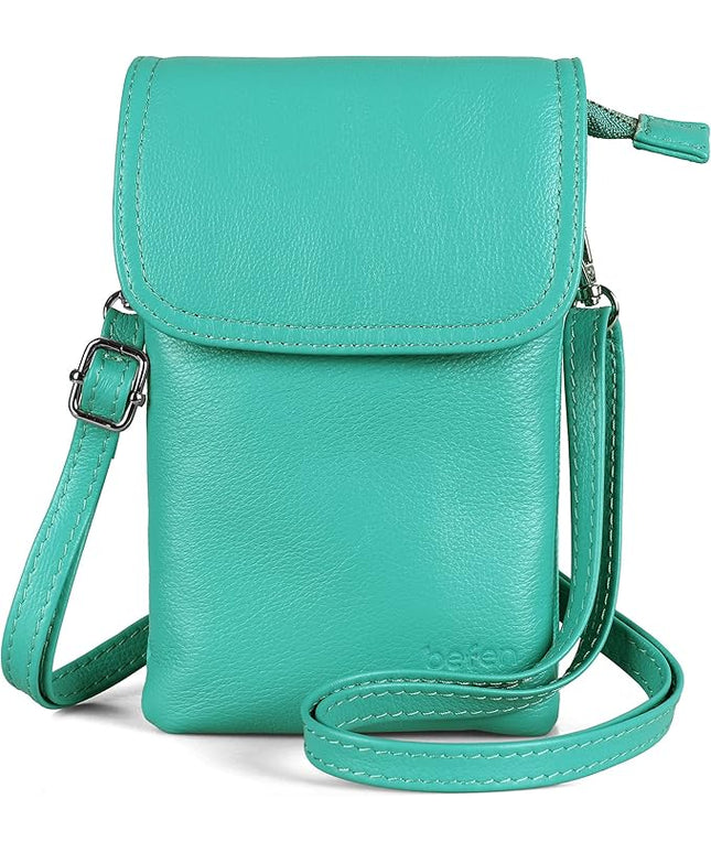 befen Genuine Leather Small Crossbody Bags for Women Cell Phone Bag Cross Body Purses,Silver Zipper