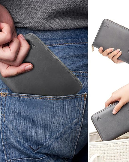 defway Passport Holder Travel Wallet - RFID Blocking Passport Holder Wallet, Full Zip Travel Card Cover with RFID Protection, Multi Slot Organizer for Cards Cash Documents Travel Essentials (Grey)