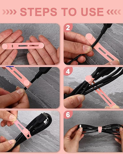 42 Pcs Silicone Cable Ties Reusable Cord Straps Multipurpose Elastic Cable Organizer for Bundling Fastening Earphone Phone Charger Home Office School (Pink,3.15 Inch)