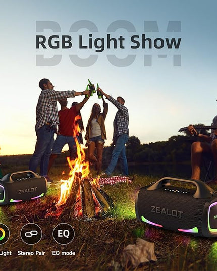 ZEALOT Bluetooth Speaker, 110W Peak(100W) Booming Sound Speakers Wireless, Dual Pairing, XBass, Bluetooth 5.3, 24000mAh Power Bank, Portable Outdoor Waterproof Speaker for Camping, Beach and Party