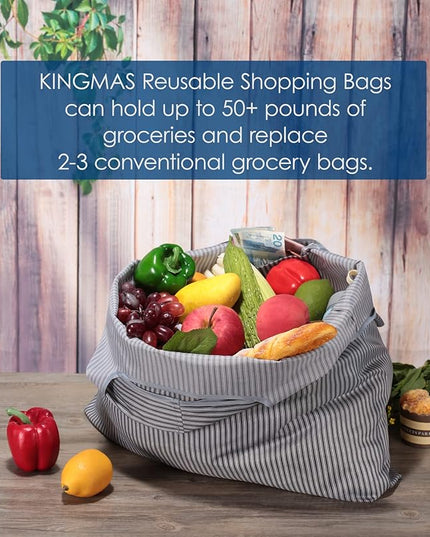 KINGMAS Reusable Grocery Bags, Eco-Friendly Folding Tote Shopping Bag fits in Pocket, Washable Waterproof Nylon Pouch Bags