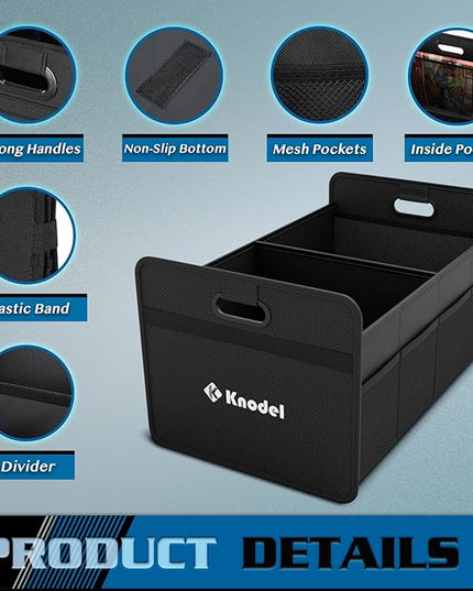 K KNODEL Car Trunk Organizer, Foldable Organizer for Car, Automotive Consoles & Organizers, Storage with Reinforced Handles (Medium, Black)