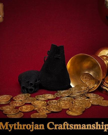 Mythrojan Small Trinket Pouches Set of 2, Suede Leather Drawstring Coin & Dice Bags for LARP, SCA, Viking & Medieval Events Color : Black