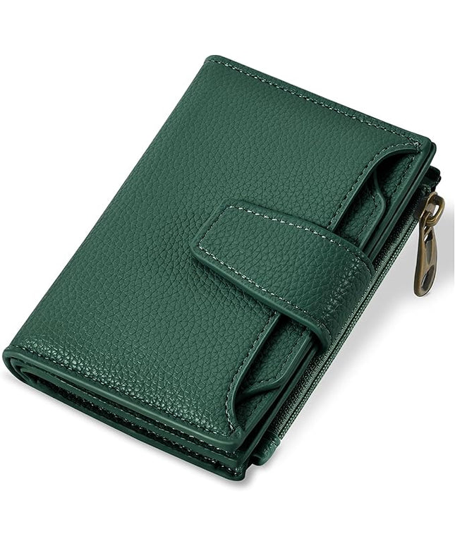 Airkit Small Wallet Women RFID Blocking Soft Leather Bifold Compact Card Holder Wallet for Women with Zipper Coin Pocket 4 ID Window