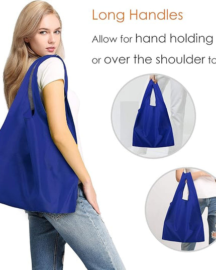 BeeGreen Blue Reusable Grocery Bags Wholesale Blue Reusable Kitchen Bags Bulk Foldable-Machine Washable with Zipper Storage Pouch 10 Packs