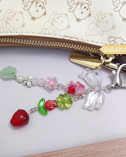 Keychain Bag Accessories Cute Cherry Strawberry Flower Keychains Accessories Decor for Keys Bags Purses Gift
