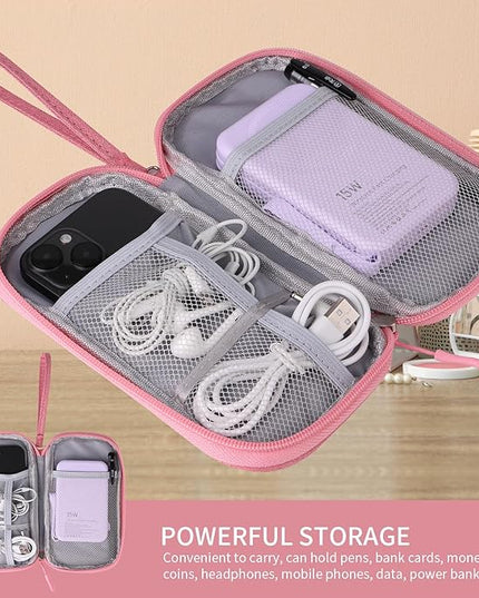 Pink Universal Cable Organizer - Electronics Accessories Bag for Charger, Phone, Memory Card & Travel Gadgets