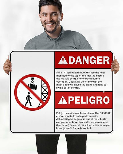 Danger Fall Or Crush Hazard Always Use The Level Mounted Bilingual Sign, 24x30 Inches, 3M EGP Reflective .080 Aluminum, Fade Resistant, Made in USA by My Sign Center