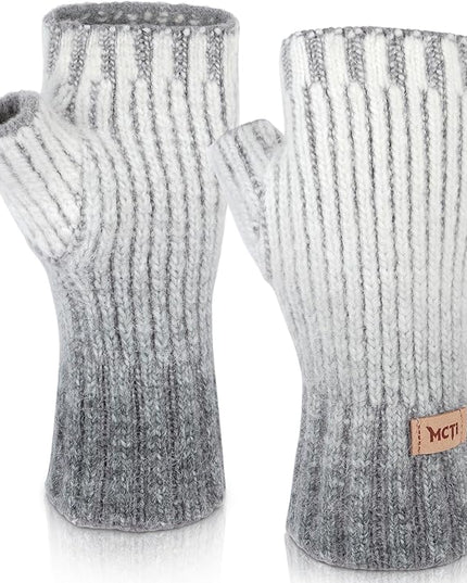 MCTi Winter Gloves for Women, Fingerless Mittens Knitted, Typing Gloves with Long Wrist Cuff, Warm for Cold Weather