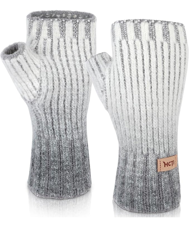 MCTi Winter Gloves for Women, Fingerless Mittens Knitted, Typing Gloves with Long Wrist Cuff, Warm for Cold Weather
