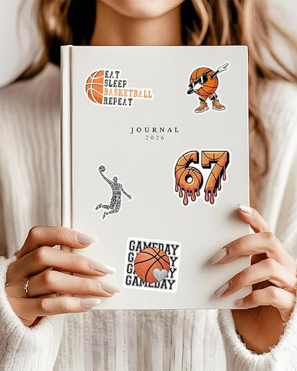 12PCS Basketball Stickers for Boys Girls Kids, Basketball Stickers for Water Bottles, Scrapbook, Poster Board, Basketball Vinyl Stickers Waterproof Favors for Party