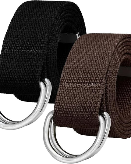 Falari Canvas Web Belt Metal Double D Ring Buckle for Men Women Casual Cloth Military Style Belt 1 1/2" Wide