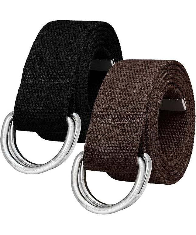 Falari Canvas Web Belt Metal Double D Ring Buckle for Men Women Casual Cloth Military Style Belt 1 1/2" Wide