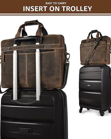 LEATHER VILLAGE 16" Leather Laptop Messenger Briefcase Bag for Men-Leather Satchel for Travel and Office Shoulder Bag- Rustic Brown