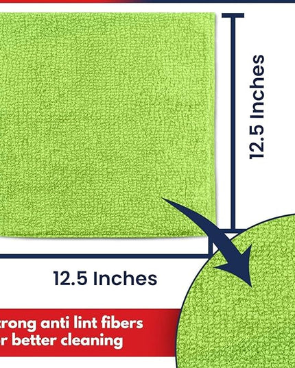 USANOOKS Microfiber Cleaning Cloth Light Green - 12 Pcs 12.5"x12.5" - High Performance - 1200 Washes, Ultra Absorbent Towels Weave Grime & Liquid for Streak-Free Mirror Shine - Car Washing Cloth