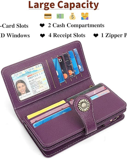 SENDEFN Wallets for Women Leather Credit Card Holder with RFID Blocking Large Capacity Wristlet | with RFID Blocking, Large Capacity, Wristlet, with RFID Blocking, Large Capacity, Wristlet