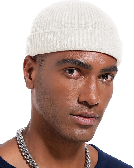 vidsel Thin Wool Fisherman Beanie Hat for Men Women Fall Winter,Short Knit Cuffed Fashion Trawler Skull Cap,Watch Cap