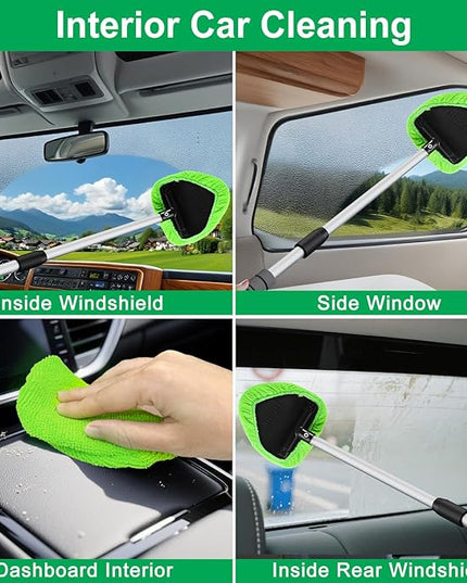 XINDELL 29-inch Windshield Cleaner Tool – Car Interior Window Cleaning Kit with Extended Long Handle & 4 Microfiber Pads, Auto Wiper Windshield Brush for Car, Trucks, SUVs, RVs & Home